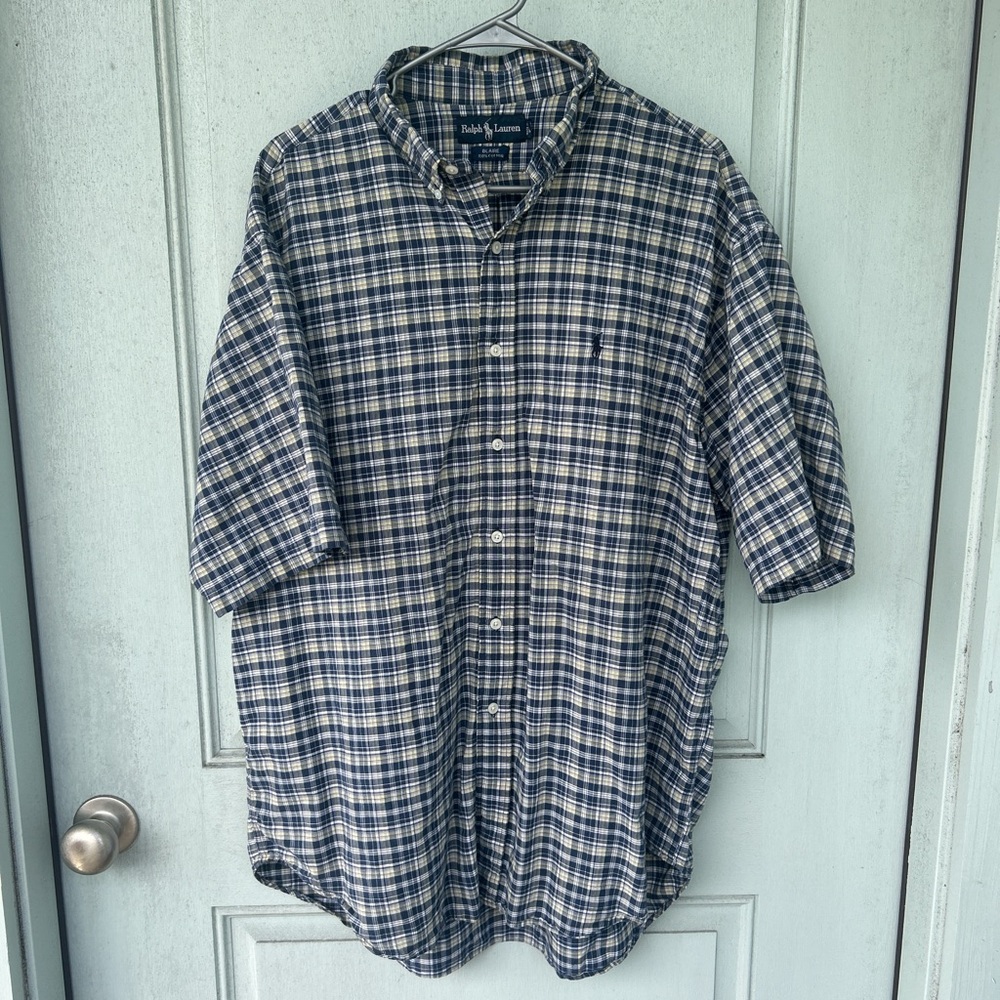 Ralph Lauren Men's Navy and White Checkered Shirt
